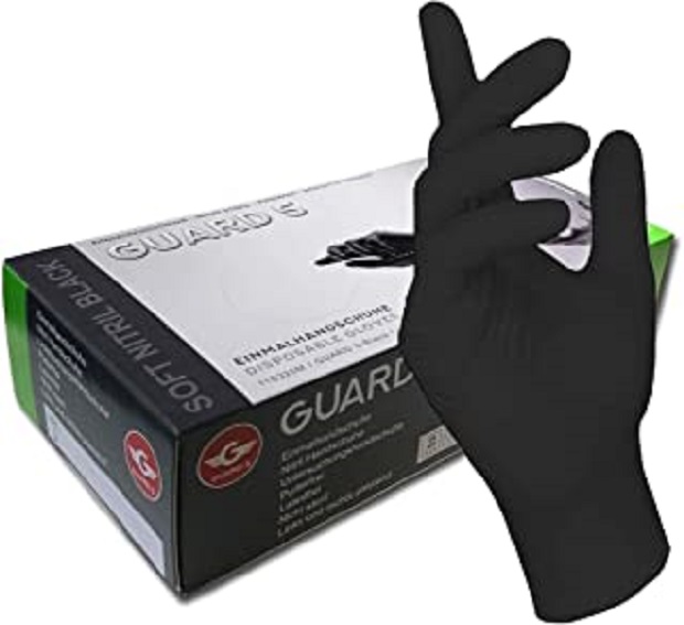 B07HRN5453 - 200 pièces de Gants jetables - GUARD 5 - Gants en Nitrile sans Poudre - Gants de Cuisine Noirs, Gants de Tatouage