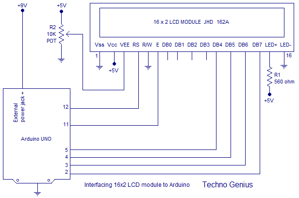 Interfacing LCD to arduino ~ Techno Genius