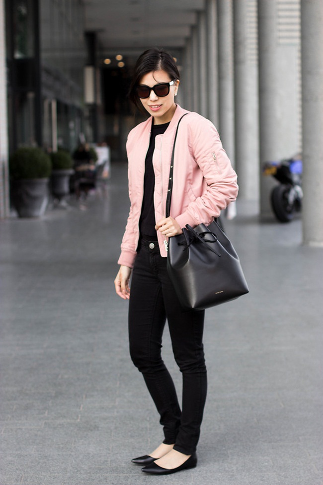 http://lookbook.nu/twowardvivian Stradivarius 2016 Spring Pink Bomber Jacket
