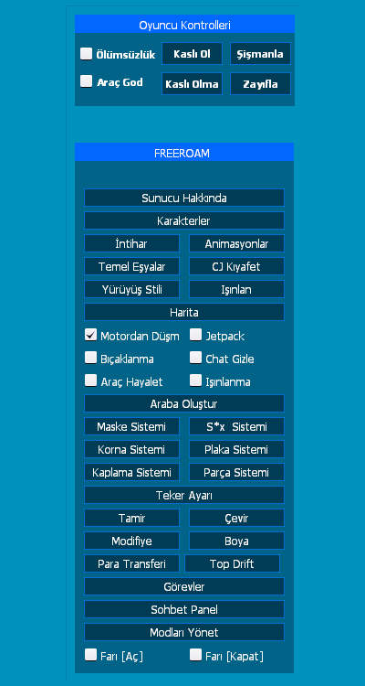 MTA SA Mavi F1 Freeroam Panel Scripti
