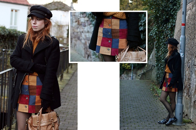 http://lookbook.nu/aufspitzenschuhen ASOS 2015 Fall Patchwork Suede Button Through Skirt