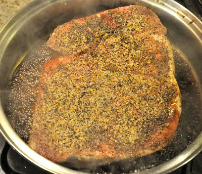 Red wine crock pot beef roast steak in pot