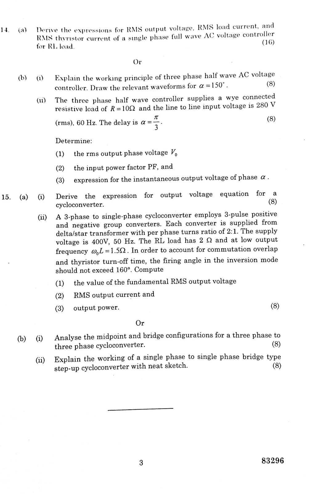 ME POWER ELECTRONICS AND DRIVES MODEL QUESTION PAPER S PX7102 ANALYSIS