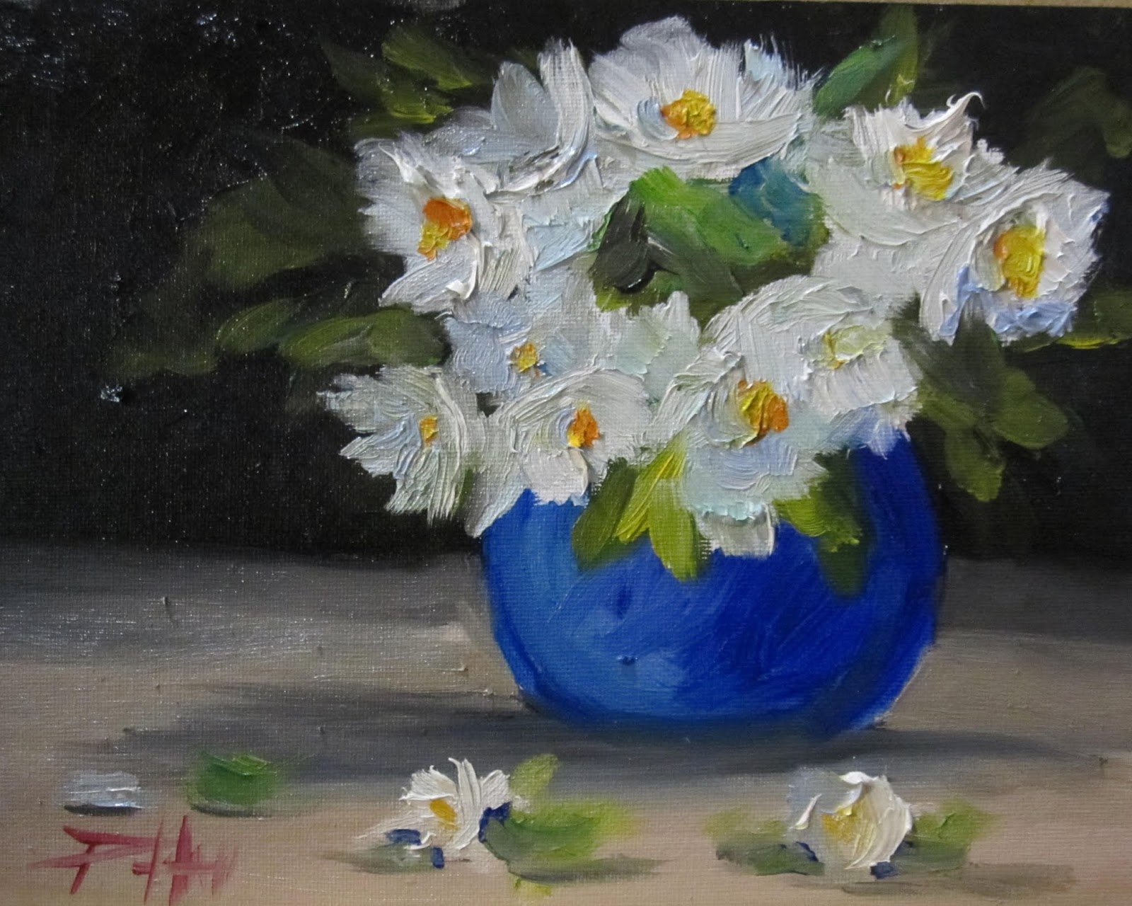 Painting of the Day, Daily Paintings by Delilah White Flowers Blue Vase