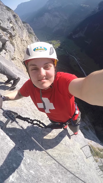 Via Ferrata 2000ft above Lauterbrunnen Valley, Swiss Alps! 33 Via Ferrata, Klettersteig, Hike, Climbing, Scrambling, mountaineer, mountain, extreme, adrenaline, adventure, Explore, Murren, Gimmelwald, Lauterbrunnen, Interlaken, Switzerland, Bern, Swiss Alps, Bernese Alps, Alpine, hanging, Nepalese Bridge, tyrolean, cliff, BASE, ladders,