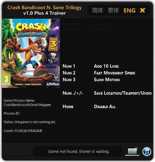 Crash Bandicoot N. Sane Trilogy (PC) Çalışan +5 Trainer Hilesi