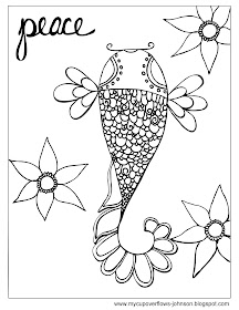 coloring page of fish and flowers with caption peace Philippians 4:7