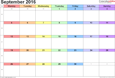 September 2016 Blank Calendar