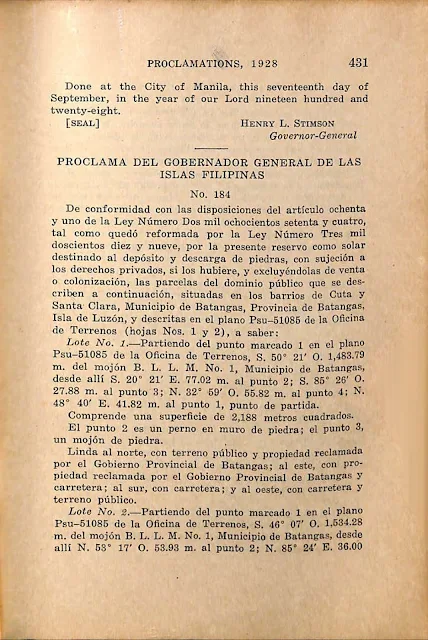 Proclamation No. 184 s. 1928 Spanish version. Proclamation No. 184 s. 1928 Spanish version.