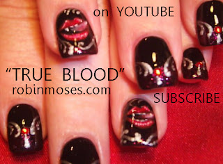 TRUE BLOOD NAIL, true blood nails, true blood costume ideas halloween series robin moses 2011 lips gothic black nail art tutorial how to paint nails