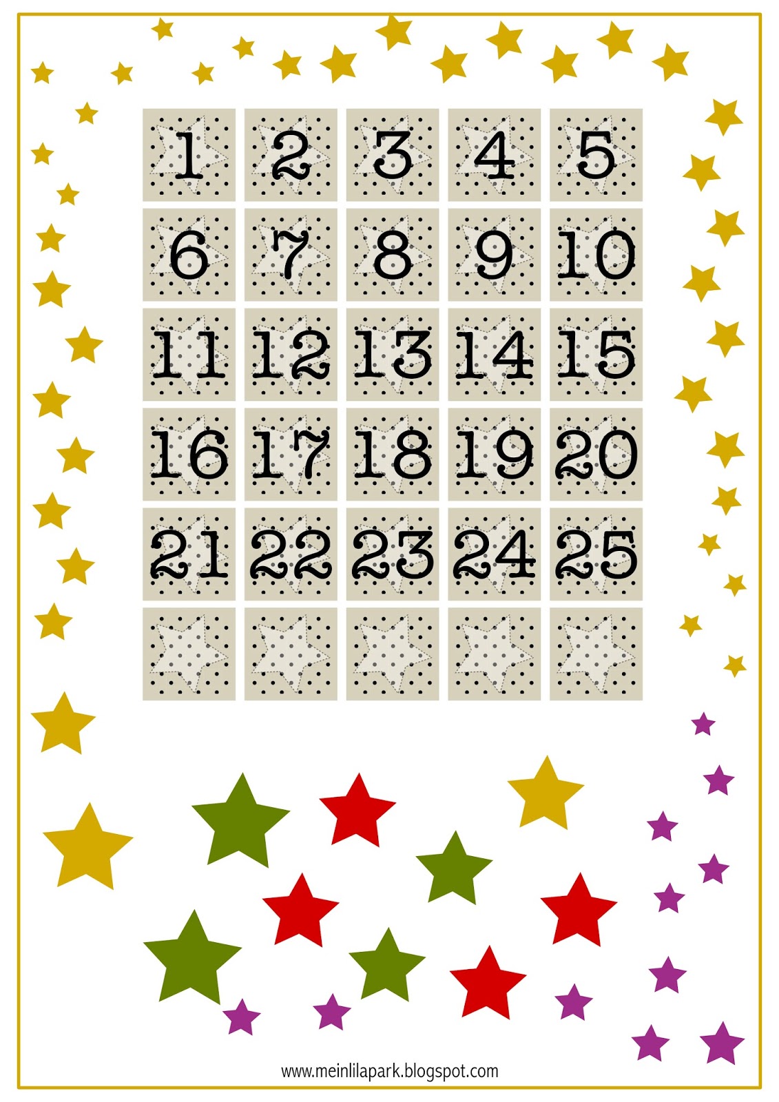 Free printable advent calendar numbers ausdruckbarer Adventskalender