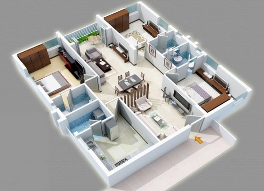 Tips Dan  Contoh Denah Rumah  Minimalis 3D 4 Kamar  Dengan 