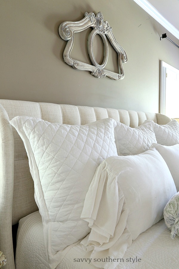 Savvy Southern Style Layers of White Summer Bedding in the Master Bedroom