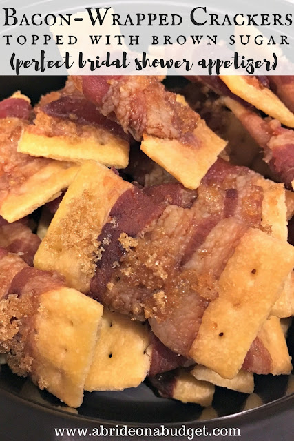 Looking for the perfect party appetizer? Make these bacon-wrapped crackers topped with brown sugar from www.abrideonabudget.com. They're great for bridal showers.
