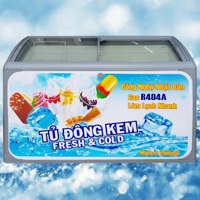 Tủ đông kem Thái Lan 400 lít kính cong