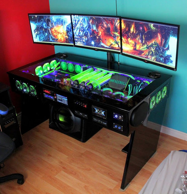 Gaming Room Setup Ideas With Buildin CPU Table