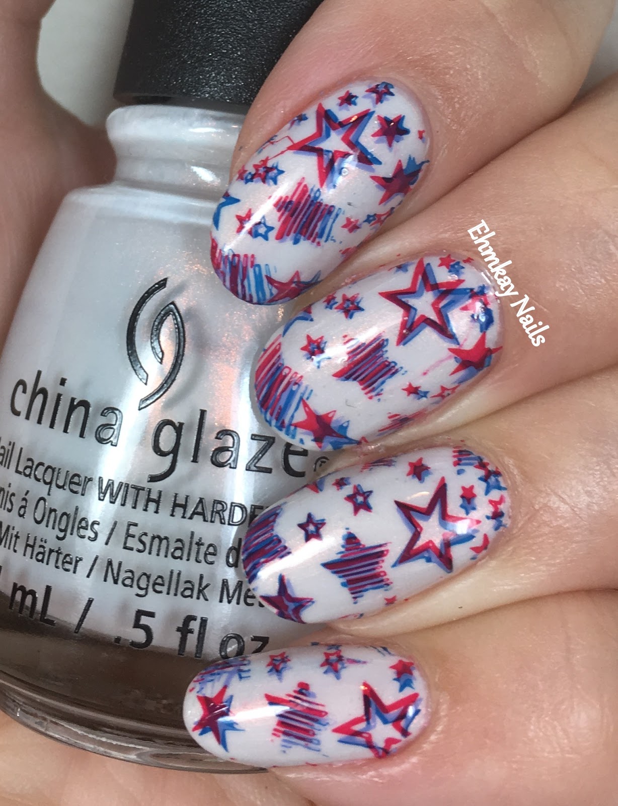 ehmkay nails: Fourth of July Nail Art: 3D Stamped Stars