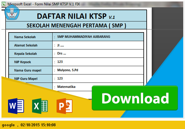 APLIKASI RAPORT SMP DILENGKAPI DAFTAR NILAI KTSP 2006