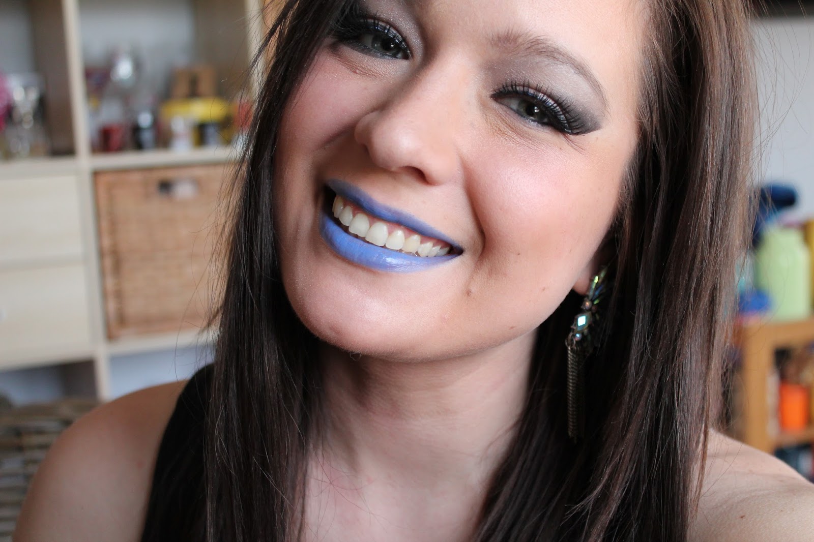 Blue Lipstick and Smokey Eye with Tape YouTube Tutorial Jersey Girl