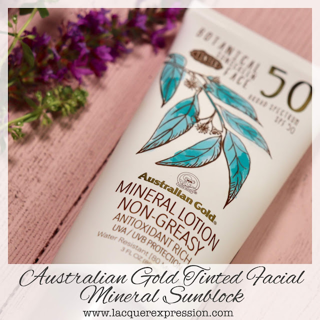 Skincare review of the eco-friendly, cruelty-free, drug store Tinted Mineral-based Botanical Facial Sunscreen from Australian Goldustralian Gold