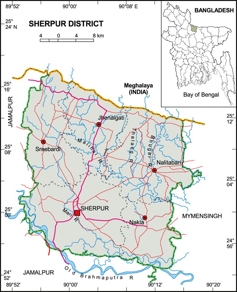 Sherpur District Map Bangladesh