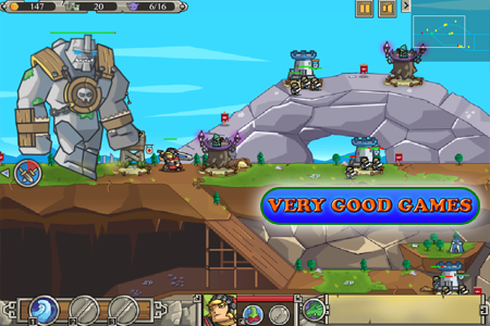 A screenshot from a free online strategy game Giants and Dwarves TD. Play this tower defense on the gaming blog Very Good Games