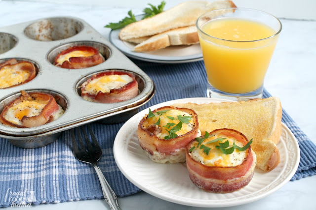 These Easy Bacon & Egg Cups are perfectly poppable & portable making them great for a weekend brunch spread or for a quick & hearty breakfast on the go.