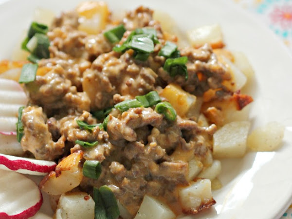 Chorizo Sausage Gravy over Diced Potatoes (ad)