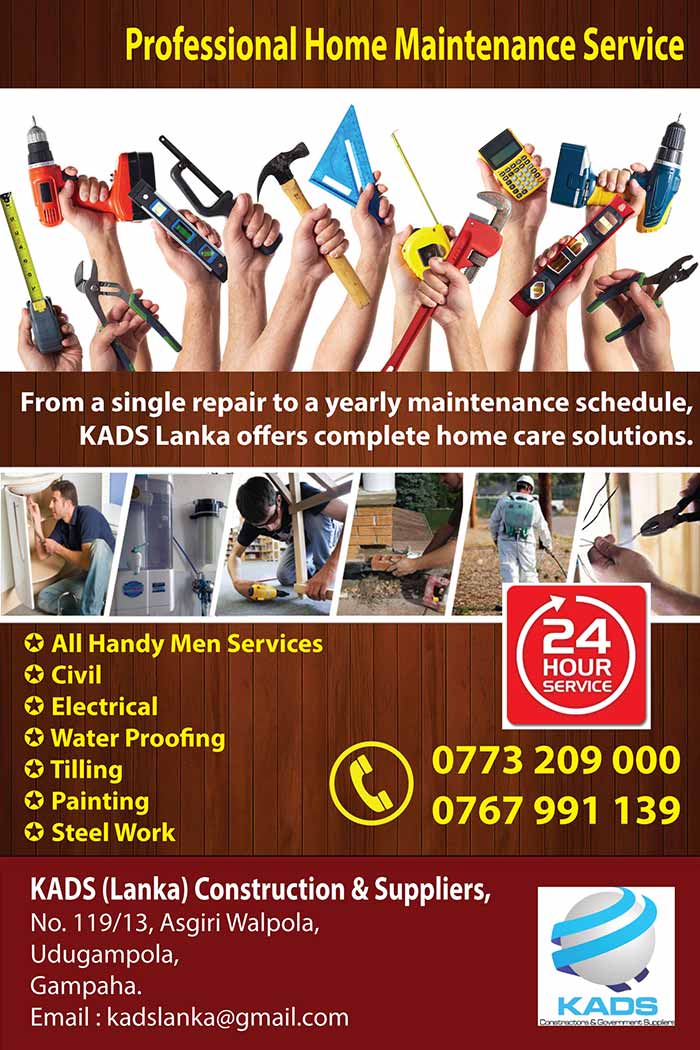 Professional Home Maintenance Service. From a single repair to a yearly maintenance schedule, KADS Lanka offers complete home care solutions. 