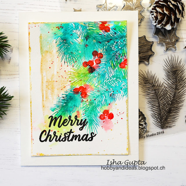 Sunny Studio Stamps: Eskimo Kisses Christmas Trimmings Santa's Stocking Merry Christmas Cards by Isha Gupta