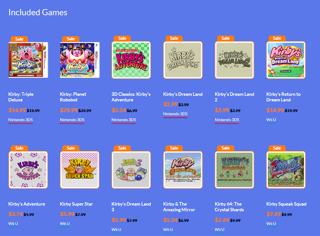 Included Games (Kirby 25th Anniversary Sale) Kirby 25th Anniversary Nintendo eShop sale games Kirby Triple Deluxe Planet Robobot Adventure Dream Land 2 3 Return Super Star Amazing Mirror Crystal Shards Squeak Squad 3DS Wii U