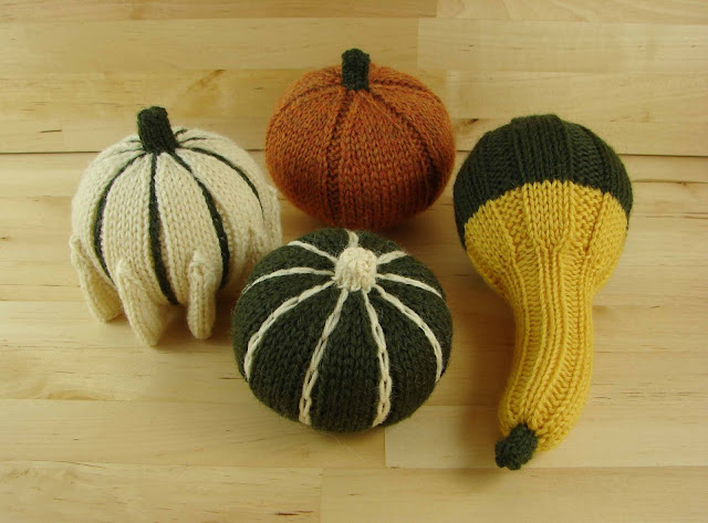 decorative, ornamental, gourd, pumpkin, knitted, orange, yellow, green, white