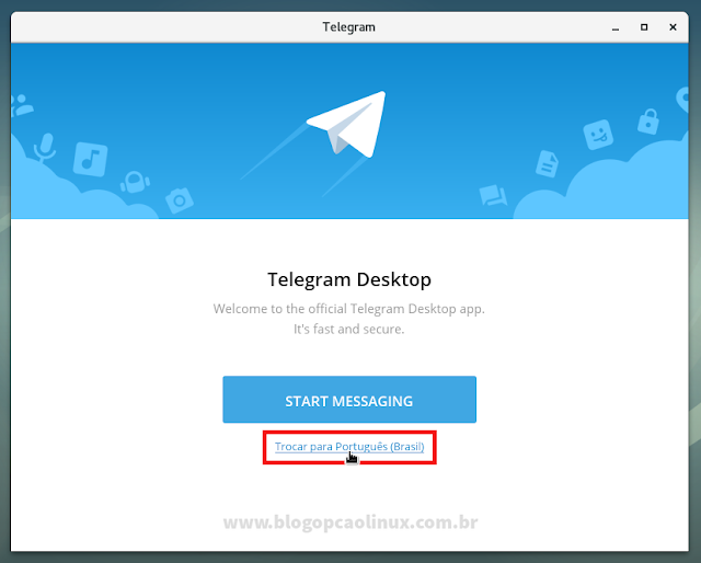 Tela inicial do Telegram Desktop após a instalação