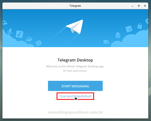 Tela inicial do Telegram Desktop após a instalação Tela inicial do Telegram Desktop após a instalação