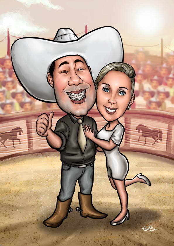 caricatura de casal cowboy