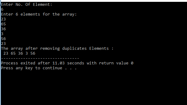 C Program For Remove Duplicates Items In An Array