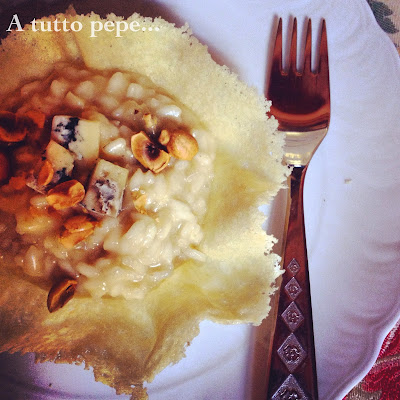 risotto mantecato al bleu d’aoste  con granella di nocciole… e un po’ di valle d’aosta!