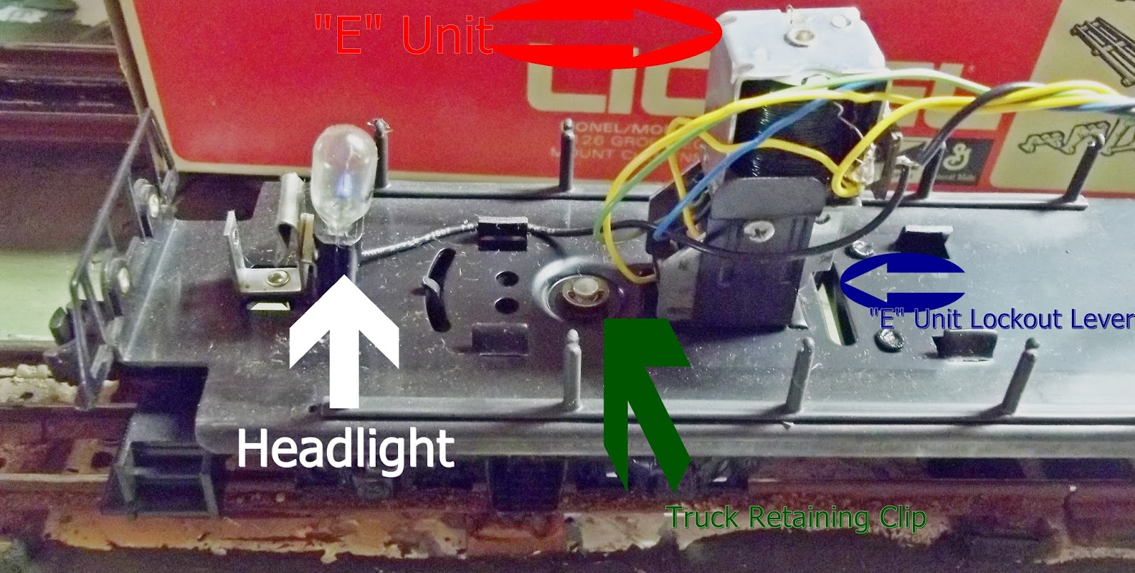 The rear of the unit features a second headlight and the "E" Unit for  reversing.