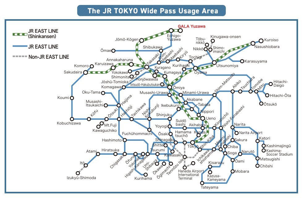 เส้นทางและสายรถไฟที่สามารถใช้ JR TOKYO Wide Pass