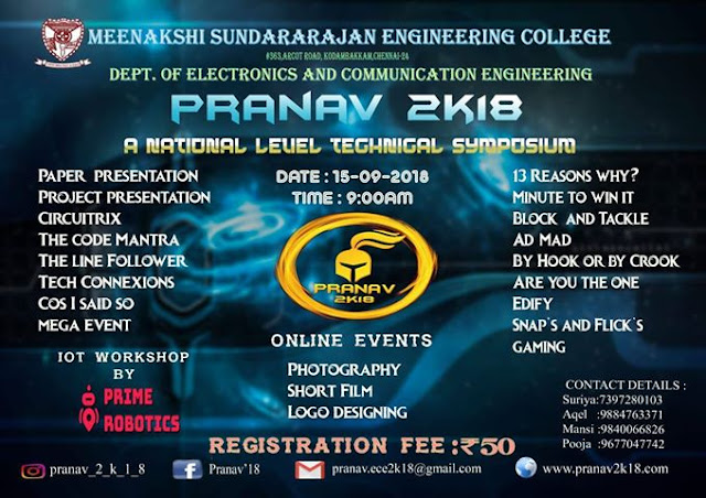 PRANAV 2K18: ECE Symposium at Meenakshi Sundararajan Engineering College
