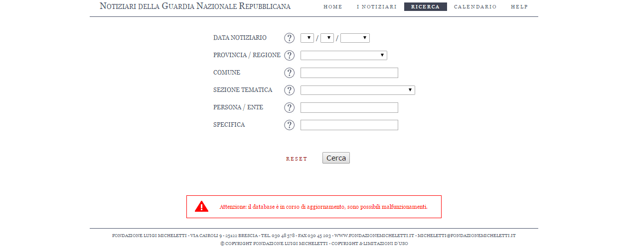 Notiziari della GNR  - Banca dati online -