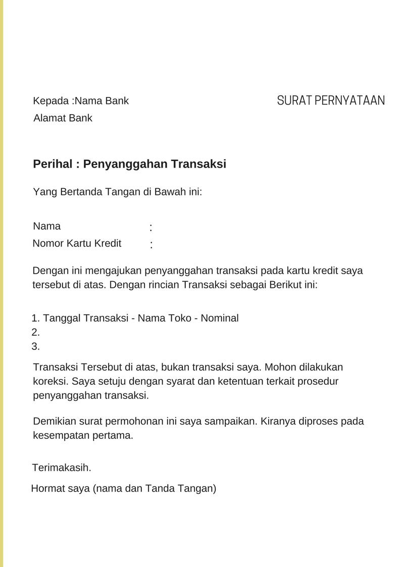 Surat Pernyataan Kartu Bank