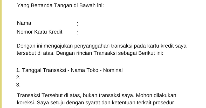 Unduh Format Surat Permohonan Kenaikan Limit Kartu Kredit
