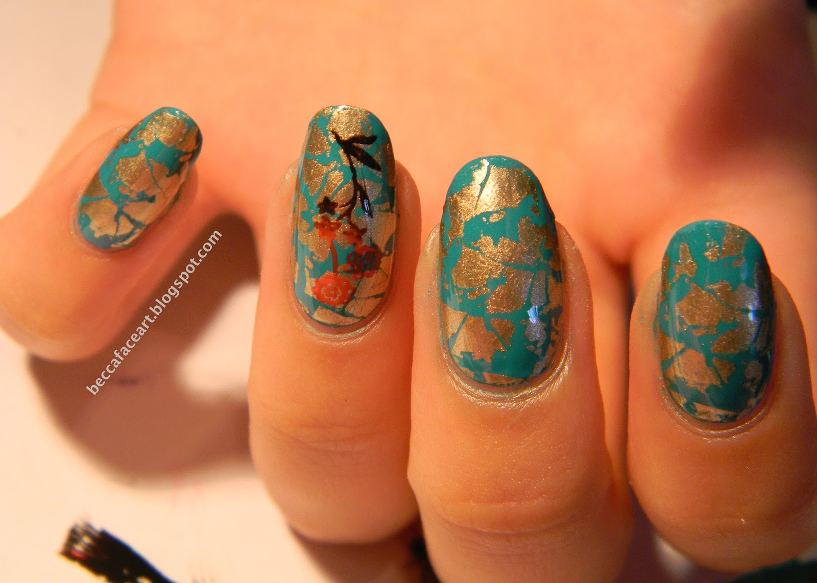 Becca Face Nail Art Gold Leafesque Nails