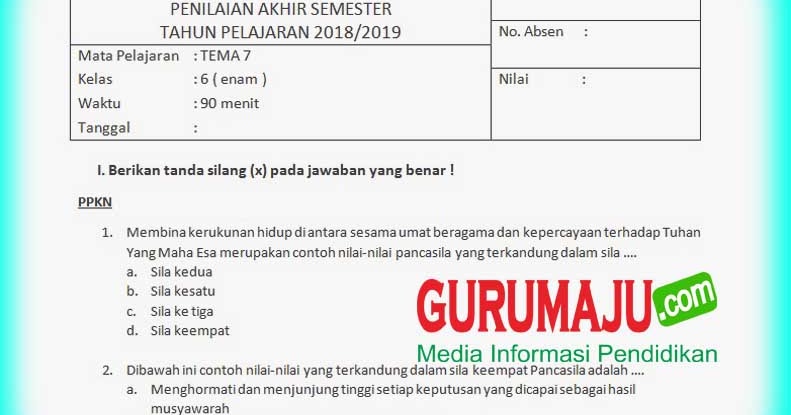 Soal Uas Pas Kelas 6 Tema 7 Semester 2 Kurikulum 2013 Revisi 2018 Kumpulan Soal Sbmptn Latihan Download Pdf Tips Trik