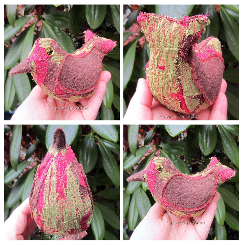 peaceofpi studio: Folk Art Fabric Bird Soft Sculpture with Raw Edges