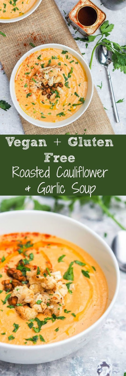 Roasted cauliflower soup is super creamy vegan soup made with roasted garlic and coconut cream. This makes for the most comforting weeknight dinner. Gluten Free too. Roasted cauliflower soup - you are my new love. You