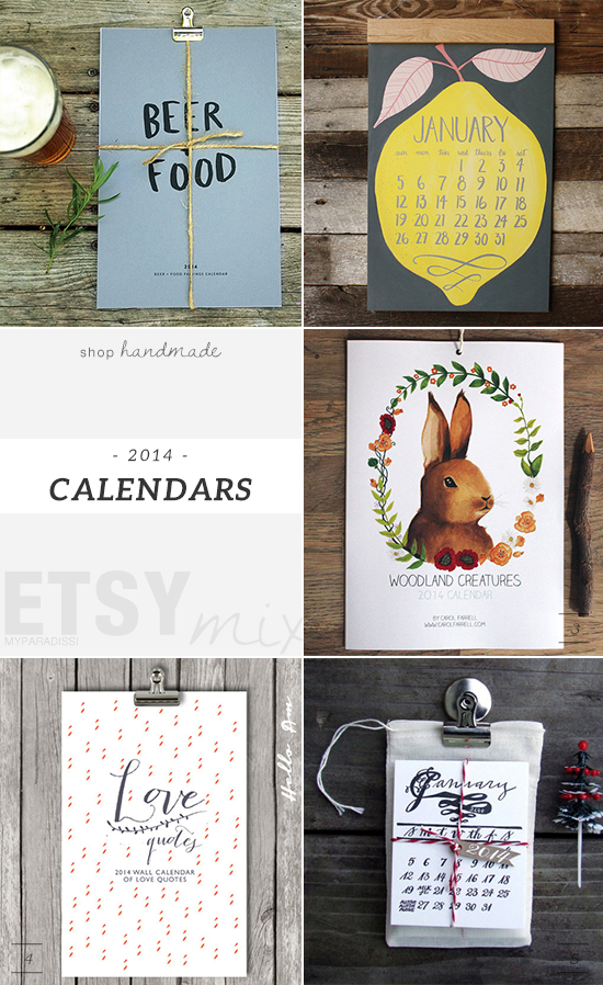 Handmade 2014 wall calendars on etsy. Picks by My Paradissi