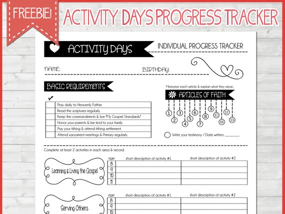 Free Printable Activity Day Progress Tracker