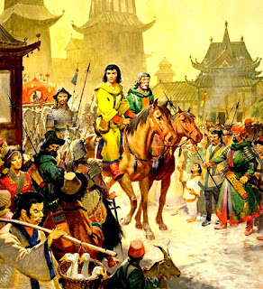 Recreación de la entrada de los hermanos Polo y Marco en la ciudad de Khanbaliq. Recreación de la entrada de los hermanos Polo y Marco en la ciudad de Khanbaliq.